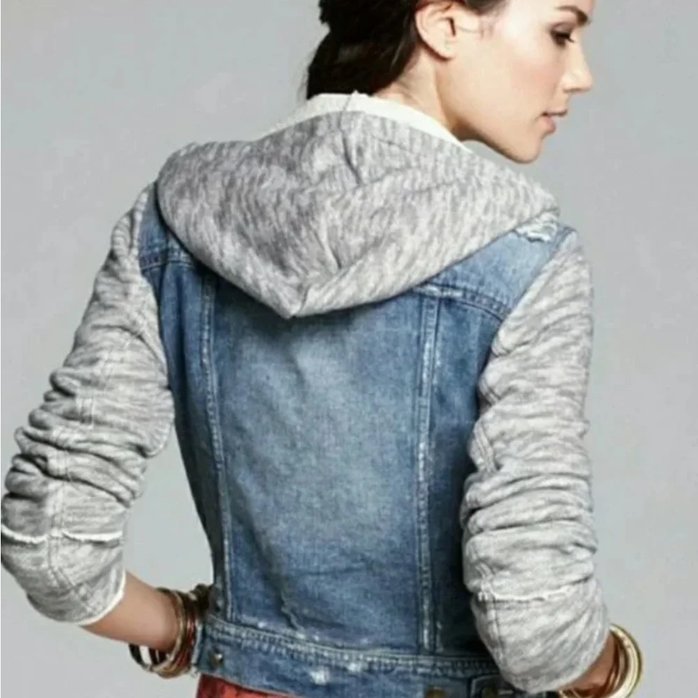 Free People hooded distressed cropped denim jacket XS - Picture 12 of 12